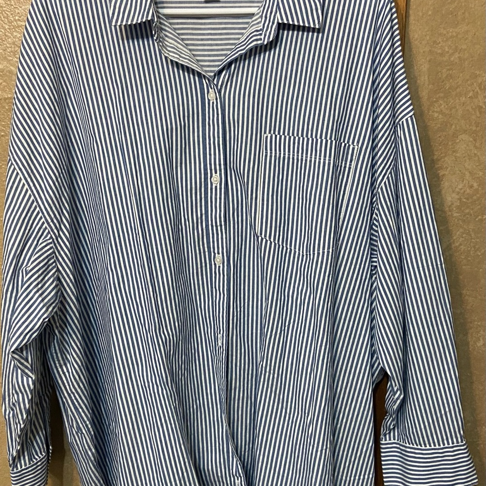 Old Navy Oversized Blue Pinstripe Shirt